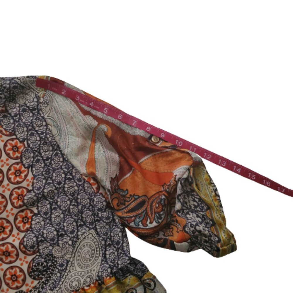 Karlie Women's Flowy Roll Tab Sleeve Multicolor Print Button Front Dress Small - Picture 9 of 11